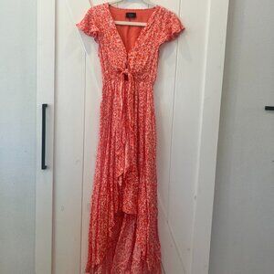 Vici white and orange floral high-low midi dress